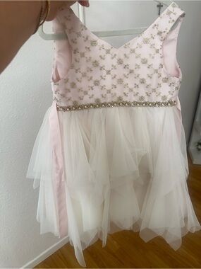 American Princess Pink and Cream Tulle Party Dress with Beaded Waistband